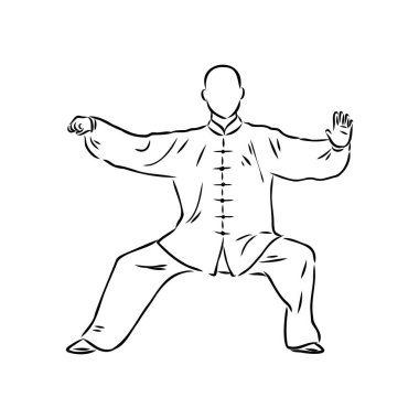 Tai Chi ve qigong egzersizleri yapan bir adamın vektör çizimi.