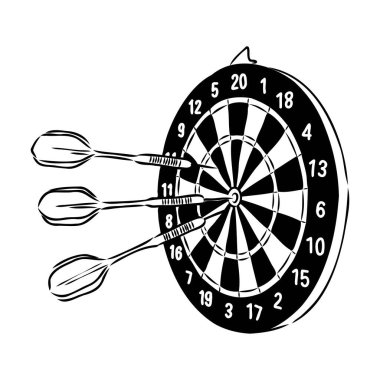 Darts and arrow illustration, drawing, engraving, ink, line art, vector clipart