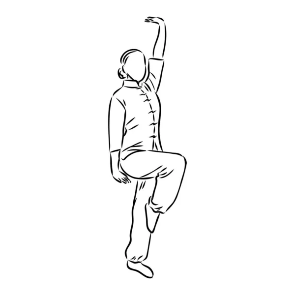 Tai Chi ve qigong egzersizleri yapan bir adamın vektör çizimi.