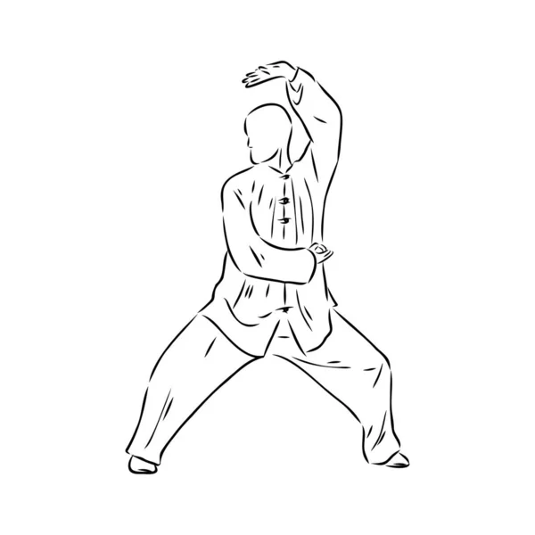 Ilustração vetorial de um cara realizando exercícios tai chi e qigong — Vetor de Stock