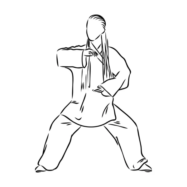 Ilustração vetorial de um cara realizando exercícios tai chi e qigong — Vetor de Stock