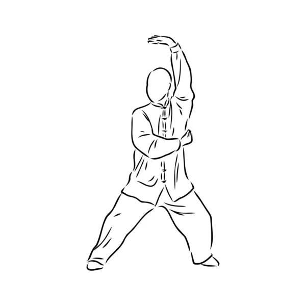 Tai Chi ve qigong egzersizleri yapan bir adamın vektör çizimi.