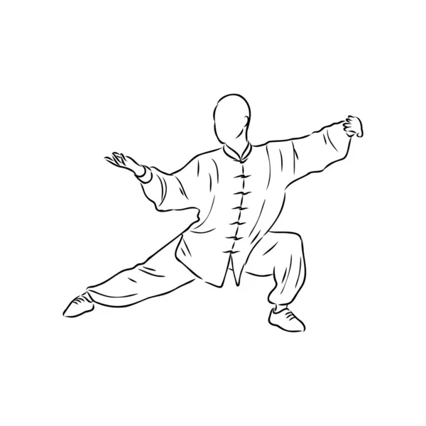 Ilustração vetorial de um cara realizando exercícios tai chi e qigong —  Vetores de Stock