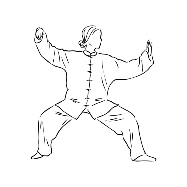 Ilustración vectorial de un tipo que realiza ejercicios de tai chi y qigong — Archivo Imágenes Vectoriales