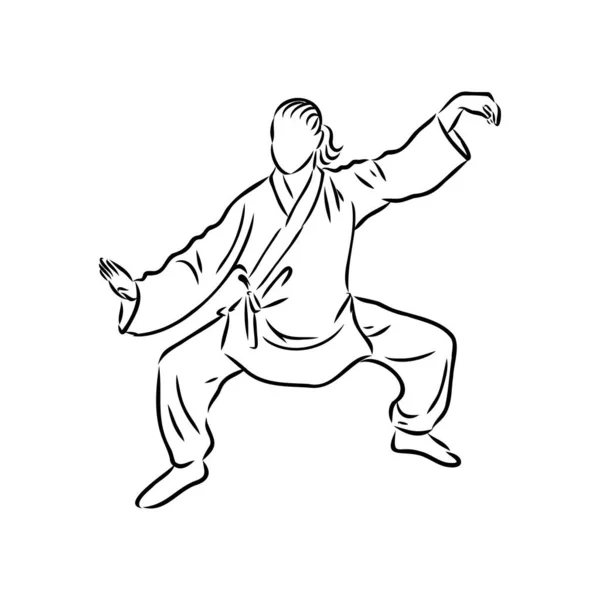 Ilustração vetorial de um cara realizando exercícios tai chi e qigong — Vetor de Stock