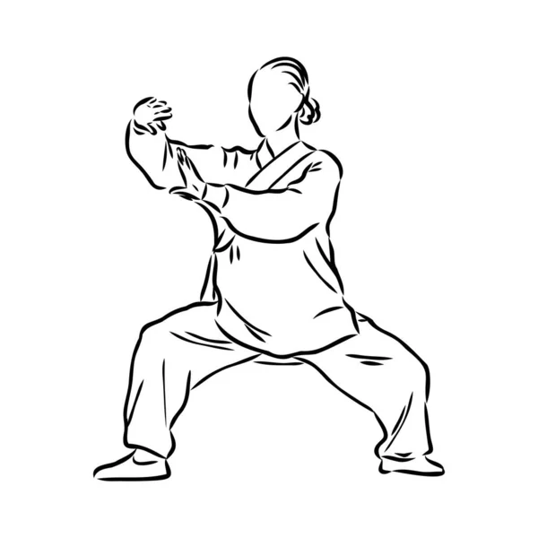 Tai Chi ve qigong egzersizleri yapan bir adamın vektör çizimi.