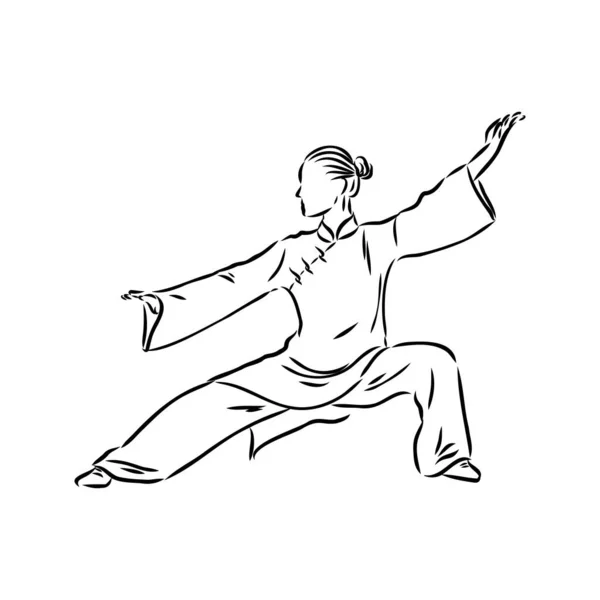 Tai Chi ve qigong egzersizleri yapan bir adamın vektör çizimi.