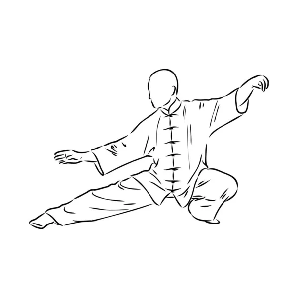 Vektorillustration eines Typen, der Tai Chi und Qigong-Übungen macht — Stockvektor