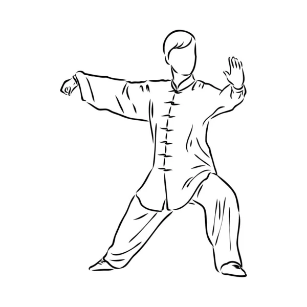 Tai Chi ve qigong egzersizleri yapan bir adamın vektör çizimi.