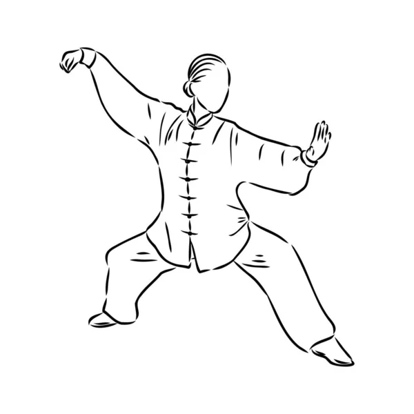 Illustration vectorielle d'un gars effectuant des exercices de tai chi et de qigong — Image vectorielle