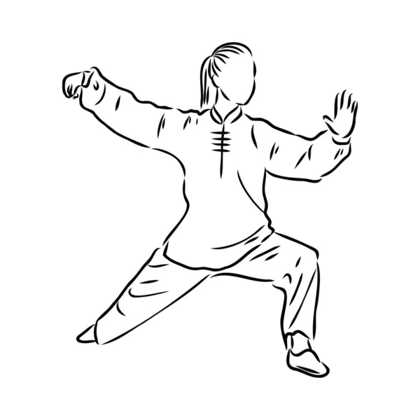 Ilustración vectorial de un tipo que realiza ejercicios de tai chi y qigong — Vector de stock