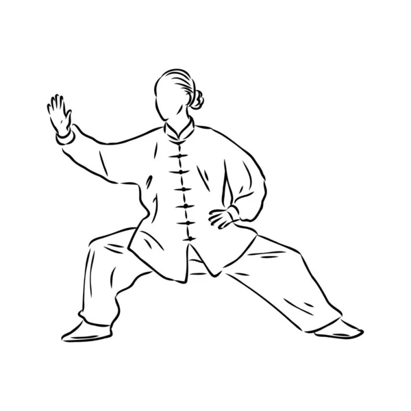 Vector illustration of a guy performing tai chi and qigong exercises — Stock Vector