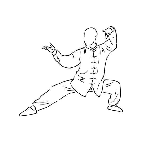 Illustrazione vettoriale di un ragazzo che esegue esercizi di tai chi e qigong Vettoriale Stock