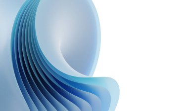 Dalgalı kıvrımlı şekilli soyut katmanlı arka plan. Mavi bükülmüş çok katmanlı efekt beyaz zeminde izole edilmiş. Web sitesi şablonu ya da pankart tasarımı için kağıt katmanlı modern duvar kağıdı, 3d render.