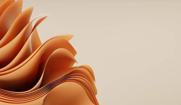 3D görüntüleme, soyut modern geometrik arkaplan, katlanmış kumaş ya da kağıt makro, dalgalı tuğla tabakalı ve fırfırlı moda duvar kağıdı, bej arkaplan üzerinde minimal tasarım, çok katmanlı efekt