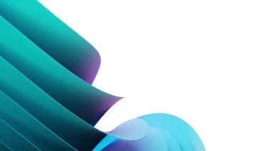 4k animasyon, soyut geometrik arkaplan ve dalgalı neon kağıtlar. Modern turkuaz kabartma duvar kağıdı, beyaz zemin üzerinde yeşil mor katmanlar, minimum makro kompozisyon, 3D tasarım.