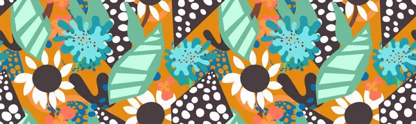 Flores Abstractas Modernas Hojas Plantas Elementos Geométricos Patrón Ilustración Collage — Vector de stock