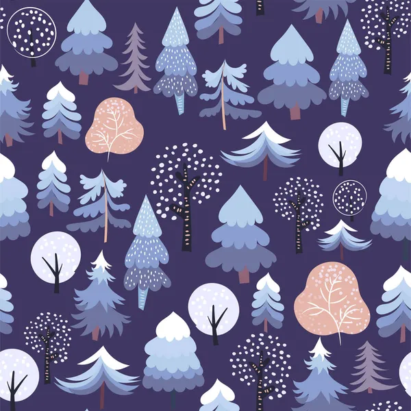 Nuit Hiver Motif Sans Couture Avec Des Arbres Noël Arbustes — Image vectorielle