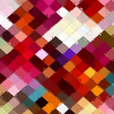 Kabataslak dokuya sahip renkli soyut mozaik. Renkli kare desenli arka plan. Yaratıcı duvar kağıdı ya da tasarım sanatı için resim. Metin için arkaplanda kopyalama alanı var.