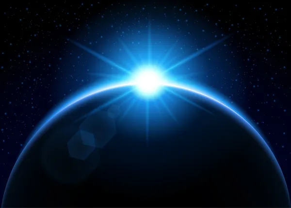 Soleil levant derrière la planète — Image vectorielle