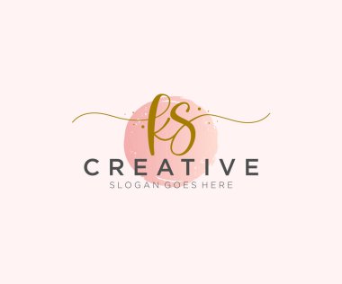 KS Feminine logo beauty monogram and elegant logo design, handwriting logo of initial signature, wedding, fashion, floral and botanical with creative template. clipart