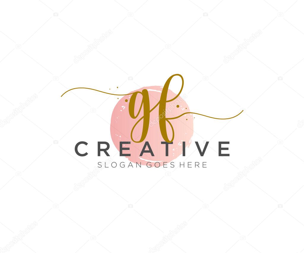 GF Feminine logo beauty monogram and elegant logo design, handwriting logo of initial signature, wedding, fashion, floral and botanical with creative template.