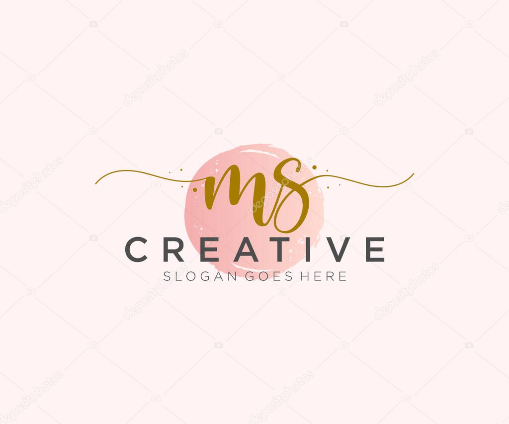 MS Feminine logo beauty monogram and elegant logo design, handwriting logo of initial signature, wedding, fashion, floral and botanical with creative template.