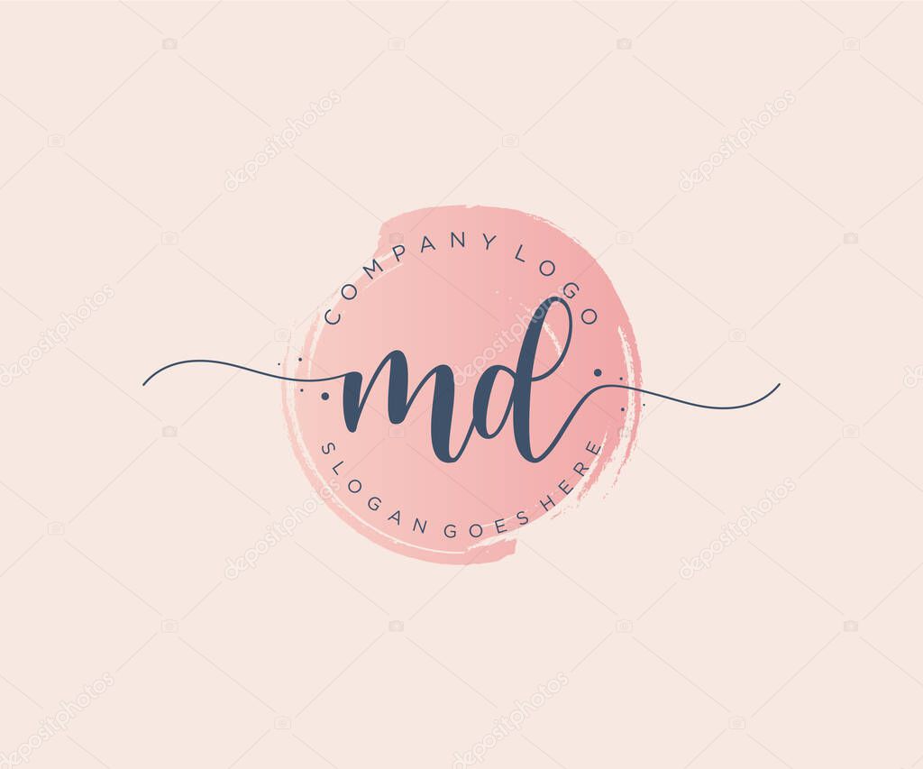 MD feminine logo. Usable for Nature, Salon, Spa, Cosmetic and Beauty Logos. Flat Vector Logo Design Template Element.