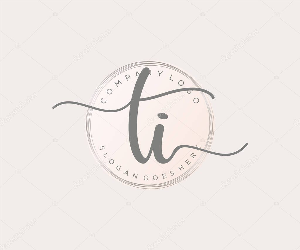 TI feminine logo. Usable for Nature, Salon, Spa, Cosmetic and Beauty Logos. Flat Vector Logo Design Template Element.