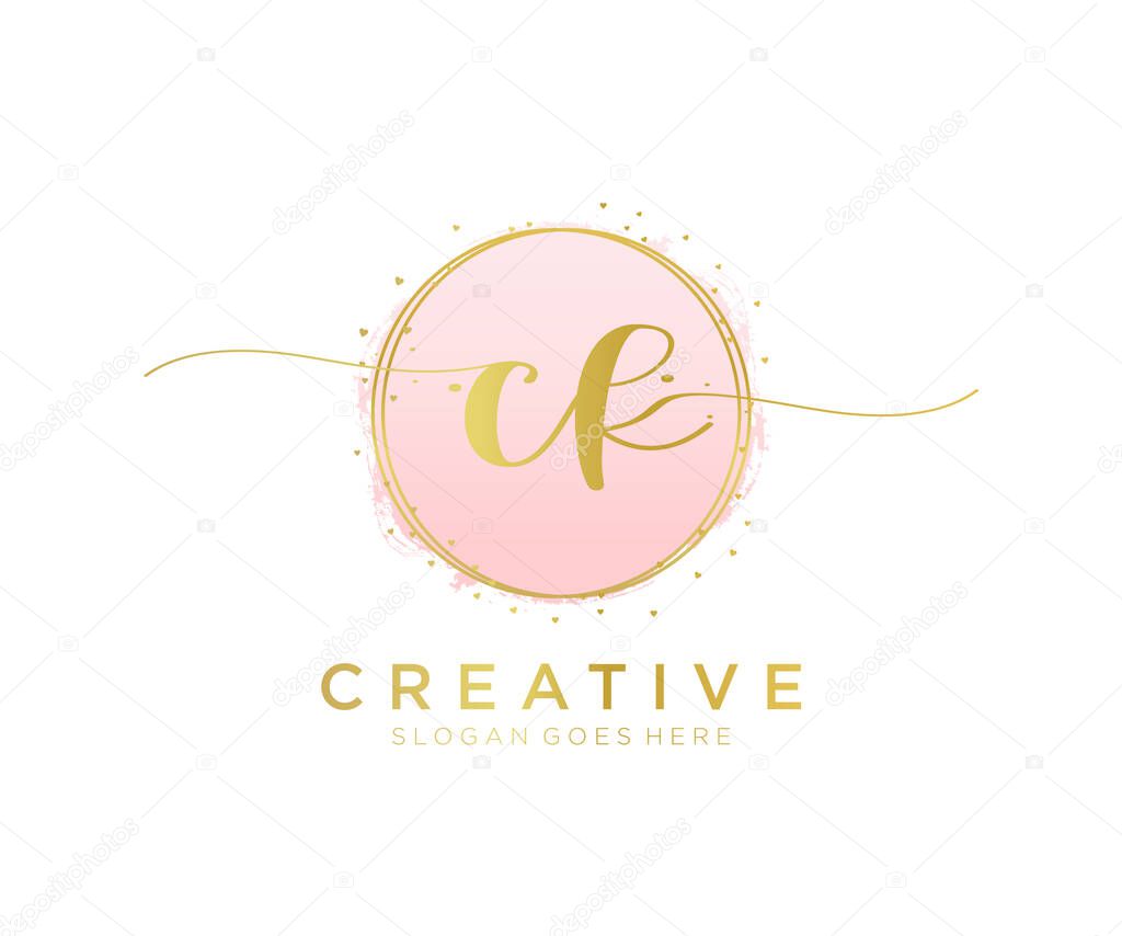 CK feminine logo. Usable for Nature, Salon, Spa, Cosmetic and Beauty Logos. Flat Vector Logo Design Template Element.