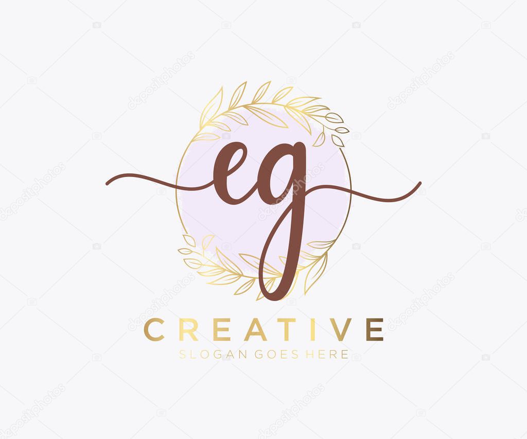 EG feminine logo. Usable for Nature, Salon, Spa, Cosmetic and Beauty Logos. Flat Vector Logo Design Template Element.