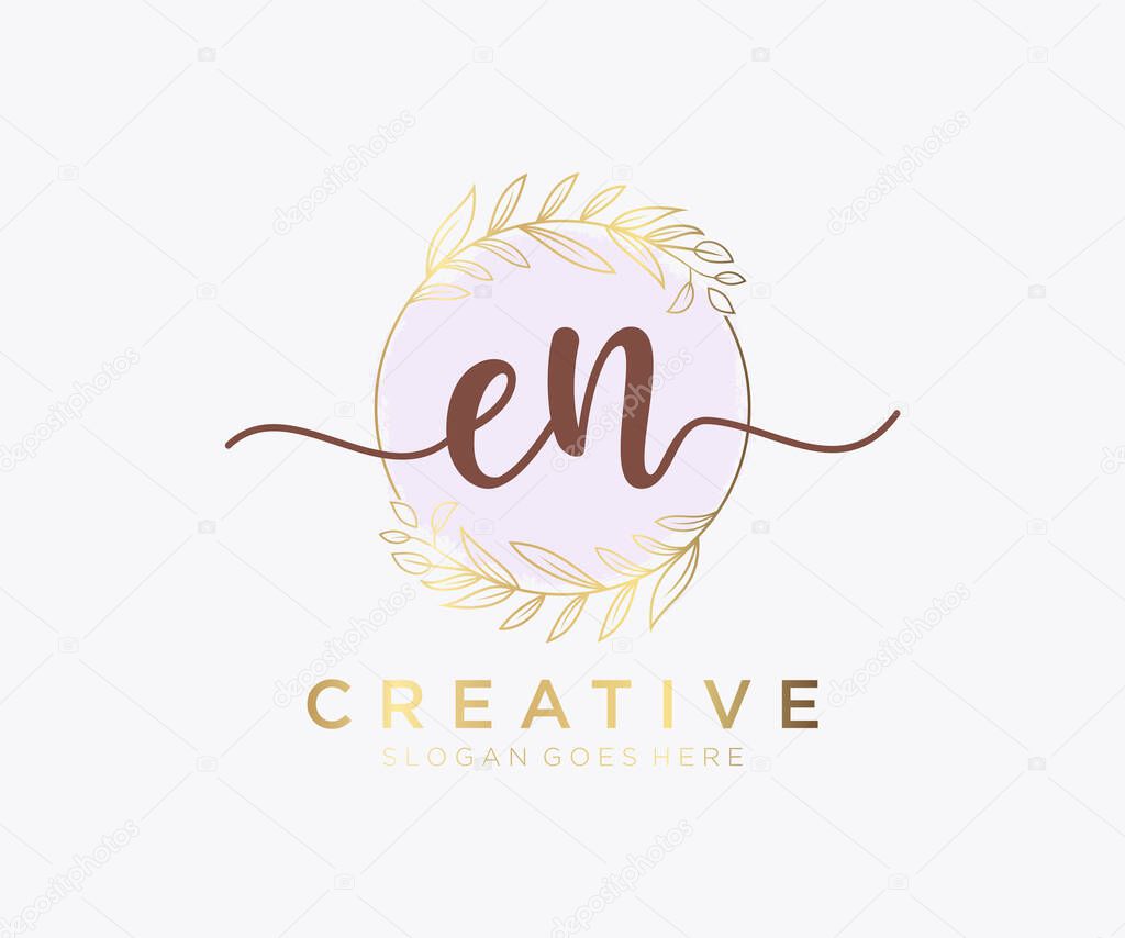 EN feminine logo. Usable for Nature, Salon, Spa, Cosmetic and Beauty Logos. Flat Vector Logo Design Template Element.