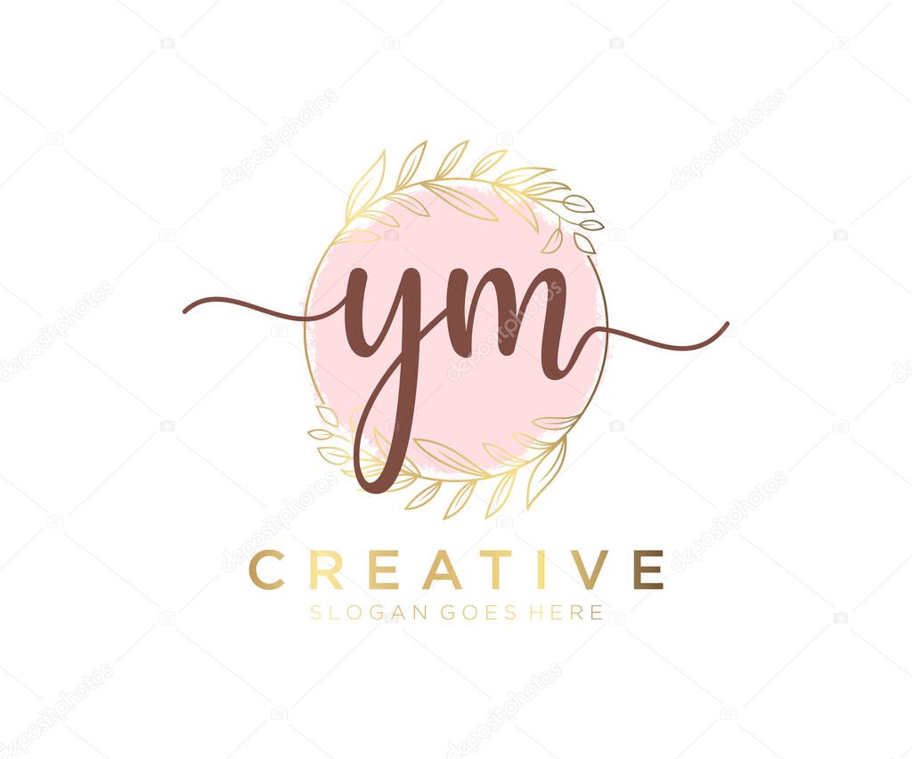 YM feminine logo. Usable for Nature, Salon, Spa, Cosmetic and Beauty Logos. Flat Vector Logo Design Template Element.