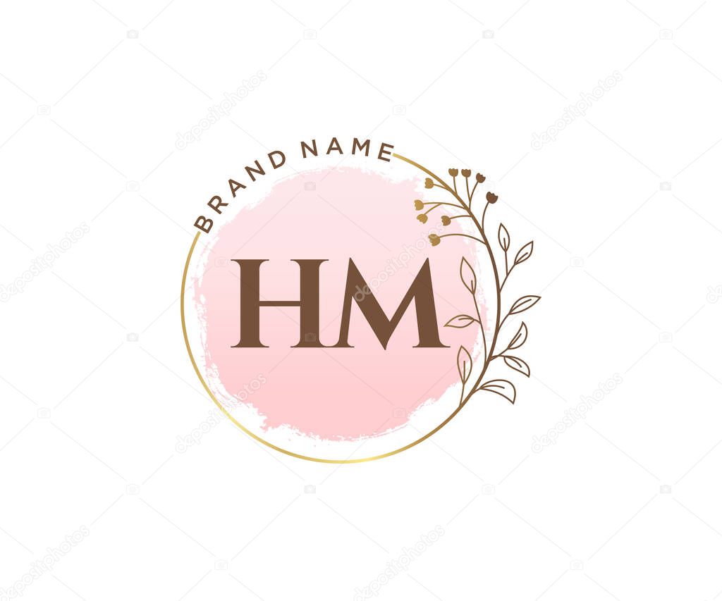 HM feminine logo. Usable for Nature, Salon, Spa, Cosmetic and Beauty Logos. Flat Vector Logo Design Template Element.
