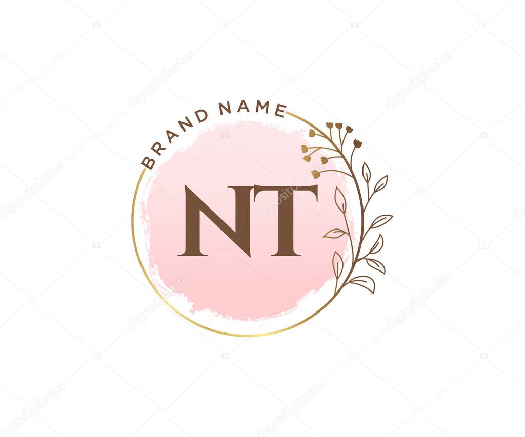NT feminine logo. Usable for Nature, Salon, Spa, Cosmetic and Beauty Logos. Flat Vector Logo Design Template Element.