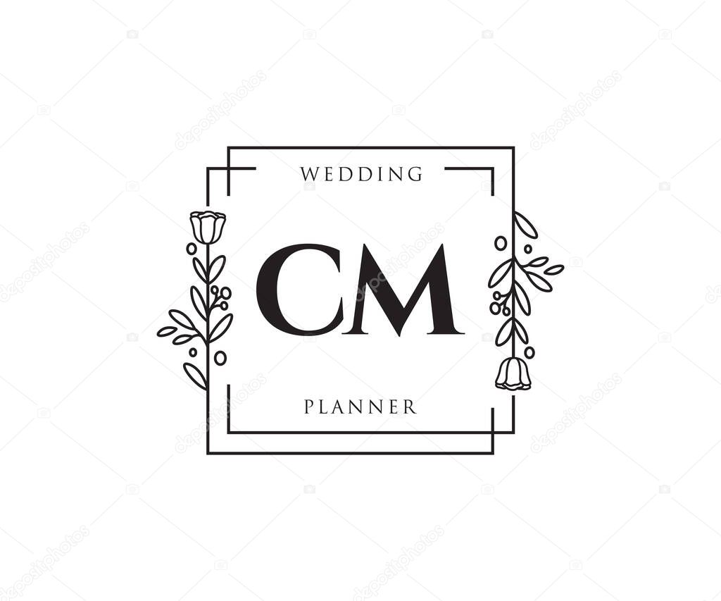 CM feminine logo. Usable for Nature, Salon, Spa, Cosmetic and Beauty Logos. Flat Vector Logo Design Template Element.