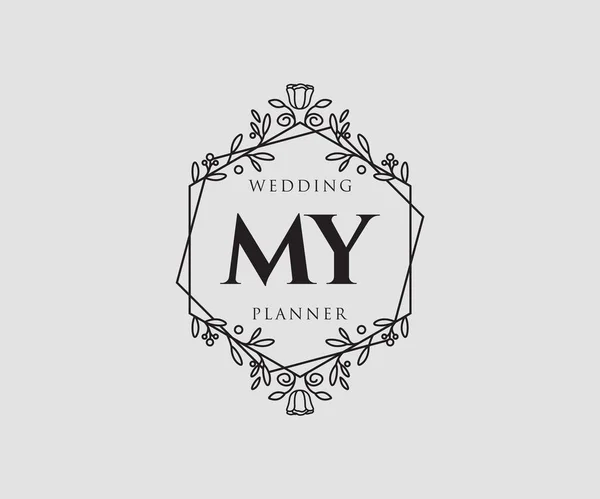 Meine Initialen Brief Hochzeit Monogramm Logos Kollektion Handgezeichnete Moderne Minimalistische — Stockvektor