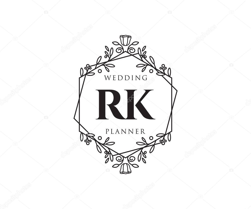 RK Initials letter Wedding monogram logos collection, hand drawn modern minimalistic and floral templates for Invitation cards, Save the Date, elegant identity for restaurant, boutique, cafe in