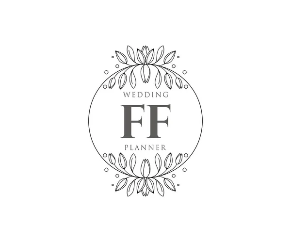 Ff首字母婚礼标志系列 手绘现代简约和花卉模板的邀请卡 保存日期 优雅的身份餐厅 精品店 咖啡馆 — 图库矢量图片