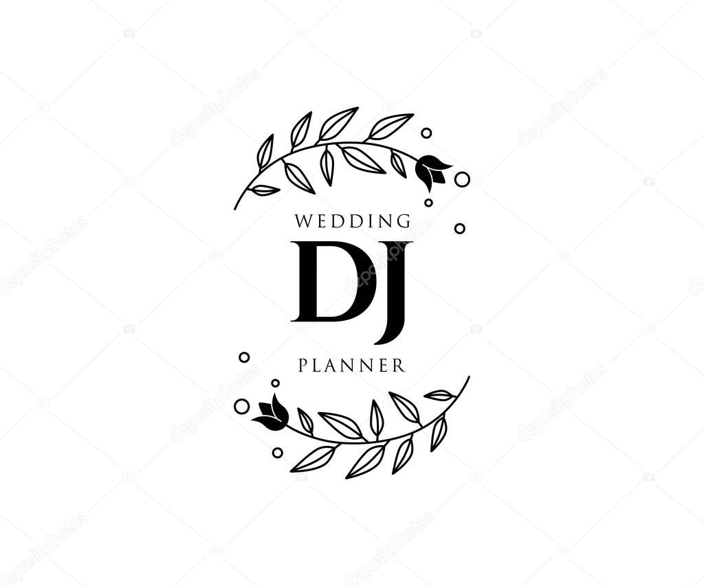 DJ Initials letter Wedding monogram logos collection, hand drawn modern minimalistic and floral templates for Invitation cards, Save the Date, elegant identity for restaurant, boutique, cafe in