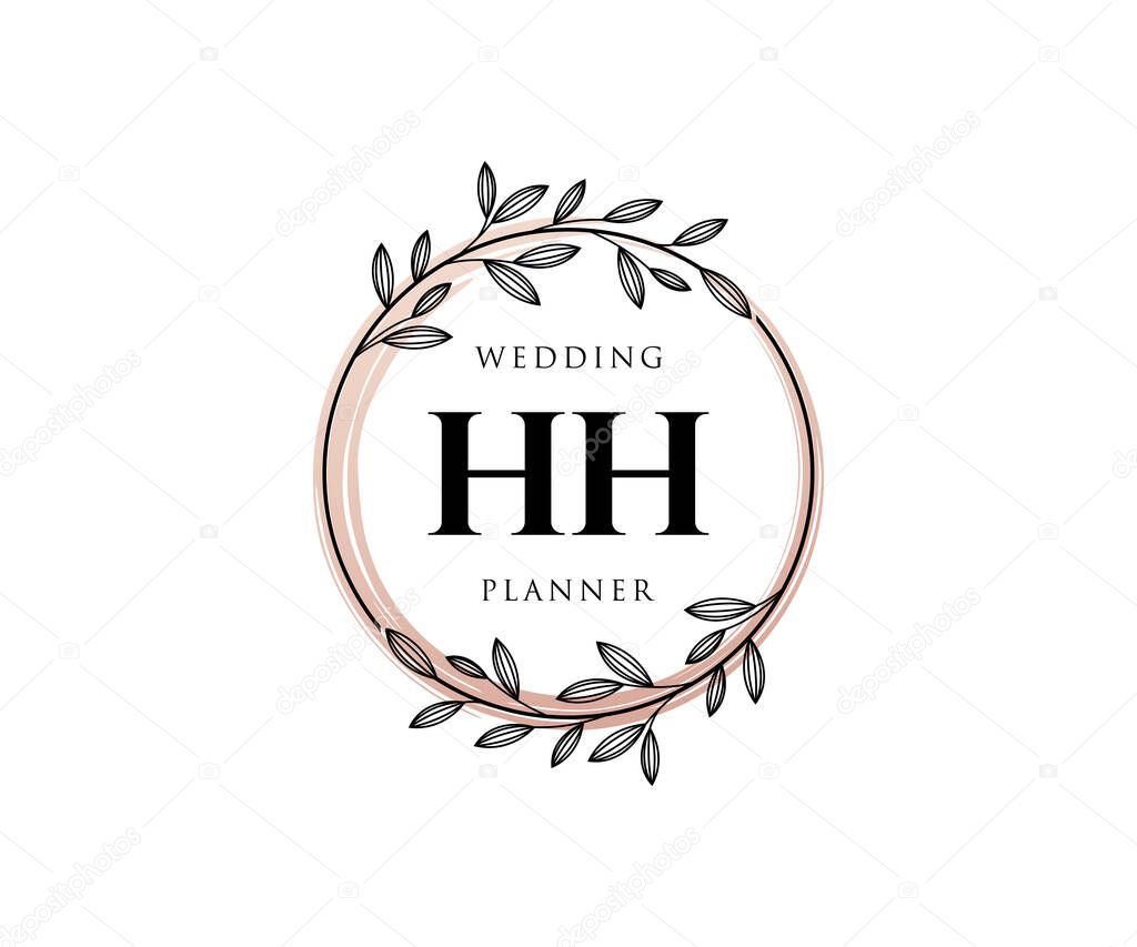 HH Initials letter Wedding monogram logos collection, hand drawn modern minimalistic and floral templates for Invitation cards, Save the Date, elegant identity for restaurant, boutique, cafe in