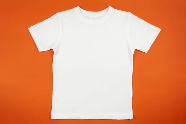 Camiseta Blanca Algodón Para Mujer Maqueta Sobre Fondo Naranja Plantilla —  Fotos de Stock
