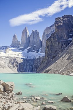 Torres del Paine mountains and lake. clipart