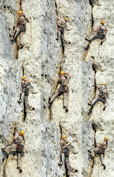 攀岩者在不同位置的拼贴画. — 图库照片