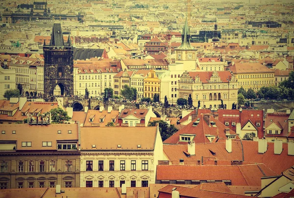 View of Prague with Charles Bridge, Czech Republic, vintage. — Stock Photo, Image