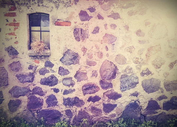 Vintage retro picture of stone wall with window. — Stock Photo, Image