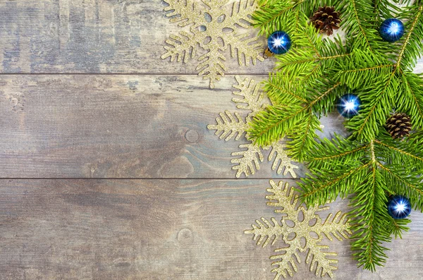 Christmas background, decoration on a rustic wooden board. — Stock Photo, Image