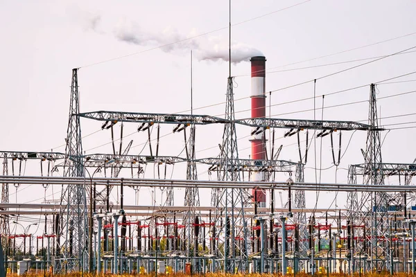 Usina Elétrica Com Chaminé Para Fumar Tonificação Cor Aplicada — Fotografia de Stock