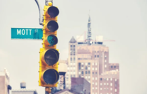 Traffic Lights Mott Street Color Toning Applied New York City — Stock Photo, Image