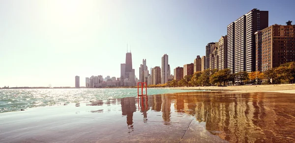 Nascer Sol Michigan Lakefront Cidade Chicago Tonificação Cor Aplicada Illinois — Fotografia de Stock